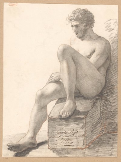 Nu Masculino Sentado, Vista Frontal (2º Prêmio 1808) de Jean Augustin Daiwaille