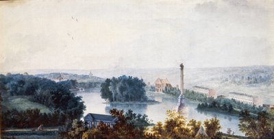 ""Tsarskoye Selo. A Coluna Chesme"" de Jean Balthazard de la Traverse (século XVIII), Aquarela sobre papel de Jean Balthazard de la Traverse