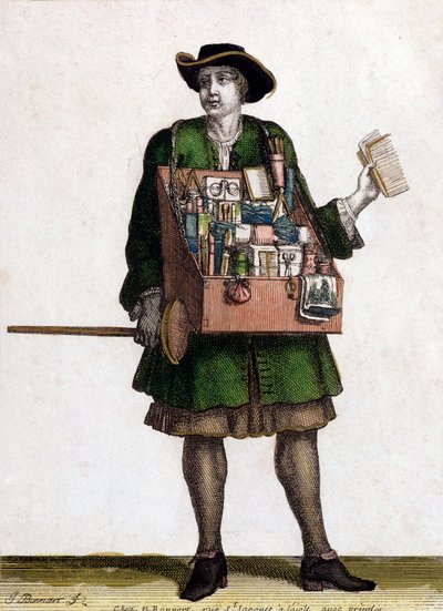 O Haberdasher (gravura a cores) de Jean Baptiste Bonnart