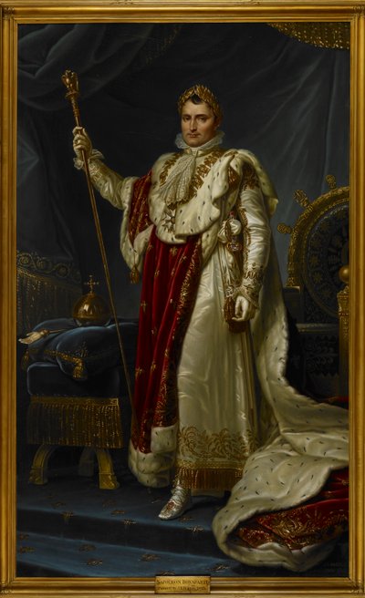 Napoleão Bonaparte com o seu manto de coroação de Jean Baptiste Borely