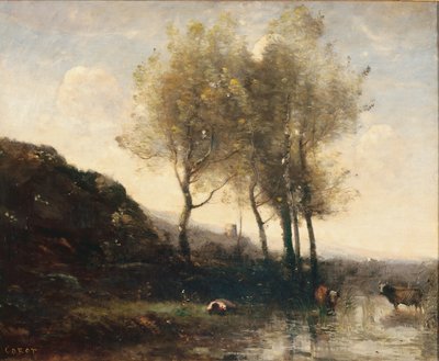 Cowherd descansando no pé de Cool Hills, c.1855-65 de Jean-Baptiste-Camille Corot