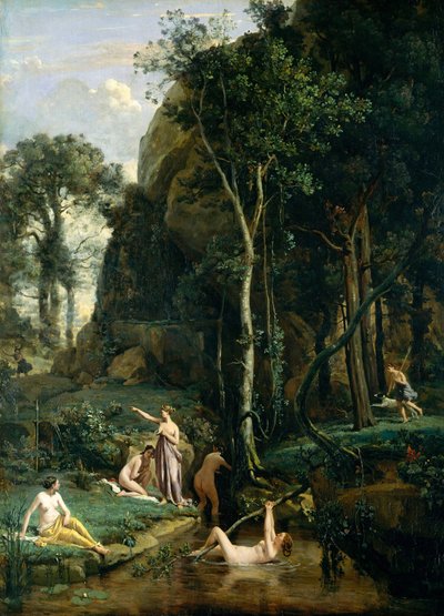 Actaeon surpreende a deusa Ártemis (Diana) enquanto se banha com as suas companheiras de Jean Baptiste Camille Corot