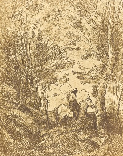 Cavaleiro na Floresta, Prato Grande Le Grand Cavalier sous bois, c. 1854. de Jean Baptiste Camille Corot