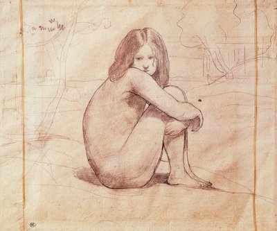 Menina nua sentada, desenho de Jean-Baptiste-Camille Corot (1796-1875) de Jean Baptiste Camille Corot
