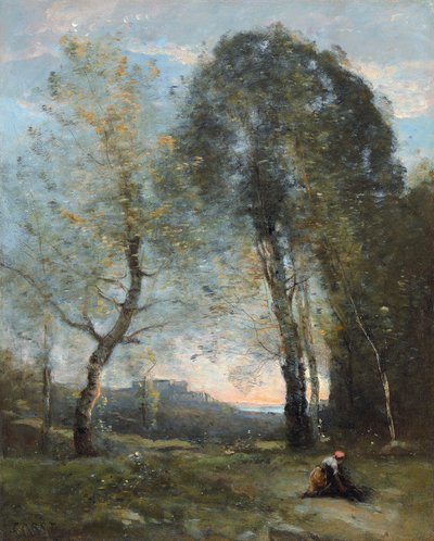 Camponesa que coleciona madeira, Itália, c. 1870-2 de Jean-Baptiste-Camille Corot