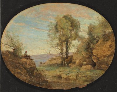 Pastor com vista para um desfiladeiro rochoso, 1859 de Jean Baptiste Camille Corot
