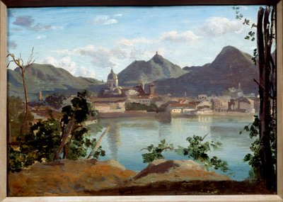Vista do Lago e Cidade de Vir Pintura por Camille Corot (1796-1875) 1834 Coleção Privada de Jean Baptiste Camille Corot