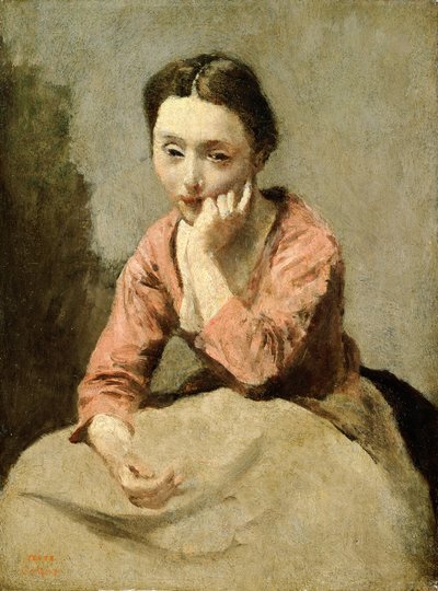 Mulher de Blusa Cor-de-Rosa (óleo sobre tela) de Jean Baptiste Camille Corot
