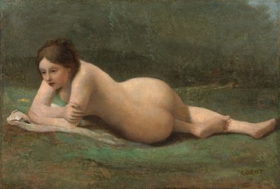 Jovem mulher reclinada na grama, c.1850-60 de Jean Baptiste Camille Corot