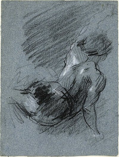 Vista posterior de uma figura sentada, levantando o braço esquerdo de Jean Baptiste Carpeaux