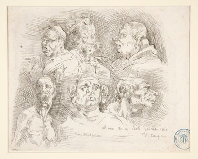 Croquis de Grotesques (Esboços de cabeças Grotescas) de Jean Baptiste Carpeaux