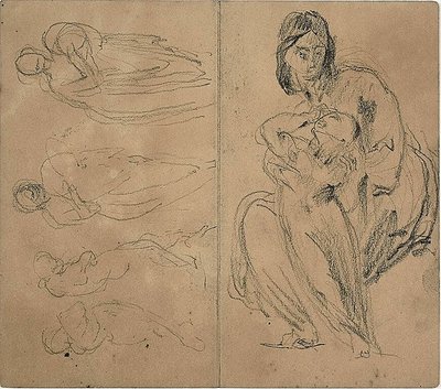 Esboços: Quatro figuras e mãe e filho sentados (frente); mãe e filho sentados (verso) de Jean Baptiste Carpeaux