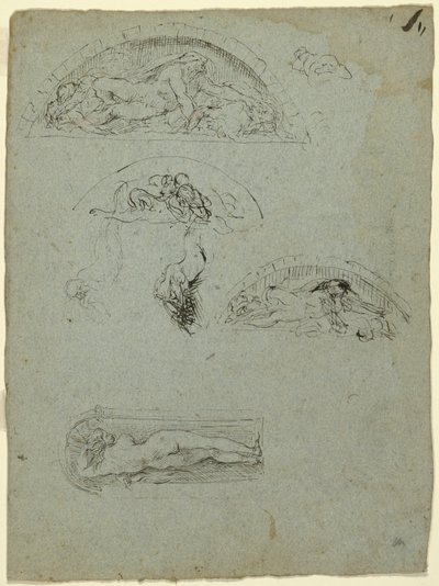 Figura em pé em um nicho e estudos para o Grupo Ugolino, 1857-58 de Jean Baptiste Carpeaux