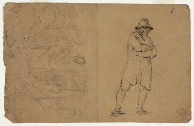 Dois esboços: Homem de pé com os braços dobrados e grupo de figuras de Jean Baptiste Carpeaux