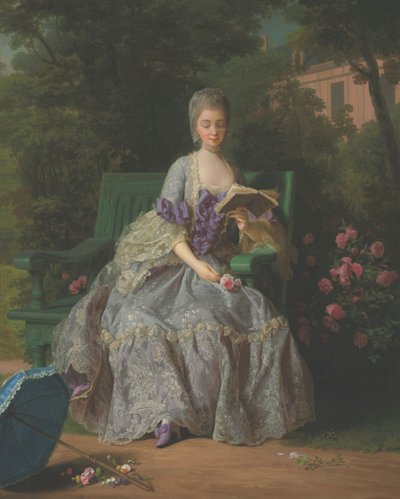 Retrato de Marie Thérèse Louise de Savoy, Princesa de Lamballe (1749-1792), sentada de corpo inteiro, com um vestido lilás de Jean Baptiste Charpentier the Elder