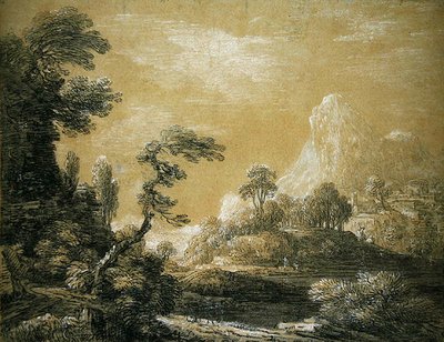 Uma Paisagem Clássica (grafite e giz sobre papel) de Jean Baptiste Claude Chatelain
