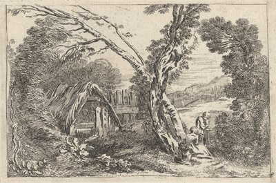 Homem e mulher cavando, prato de "Um novo livro de Landskips", 1637 de Jean Baptiste Claude Chatelain