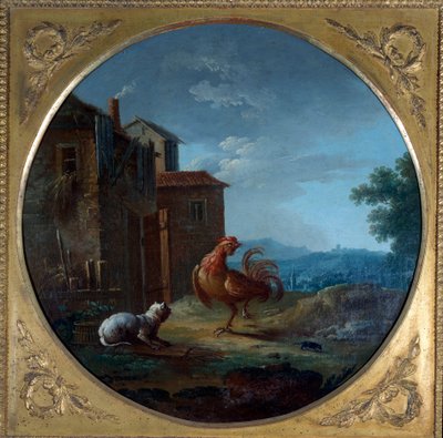 O porco, o gato e o rato. Ilustração para a fábula de Jean de La Fontaine. Pintura de Jean Baptiste Claudot (1733-1805) de Jean Baptiste Claudot