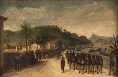 Embarque, na Praia Grande, de tropas destinadas ao bloqueio de Montivideu de Jean Baptiste Debret