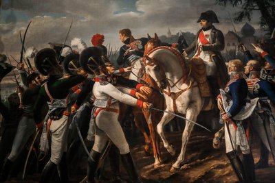 Bonaparte discursa para o exército bávaro e de Württemberg em Abensberg de Jean Baptiste Debret