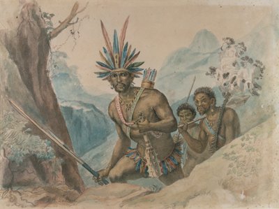 Chefe dos Bororenos se preparando para um ataque (aquarela sobre papel) de Jean Baptiste Debret