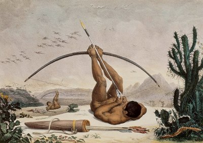 Arqueiros nativos, ilustração das viagens pelo interior do Brasil, 1834 de Jean Baptiste Debret