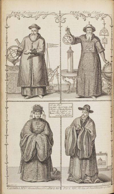 Retratos de Ferdinand Verbiest, Adam Schall, Candida Xu e Xu Guangqi De uma descrição do e de Jean Baptiste Du Halde