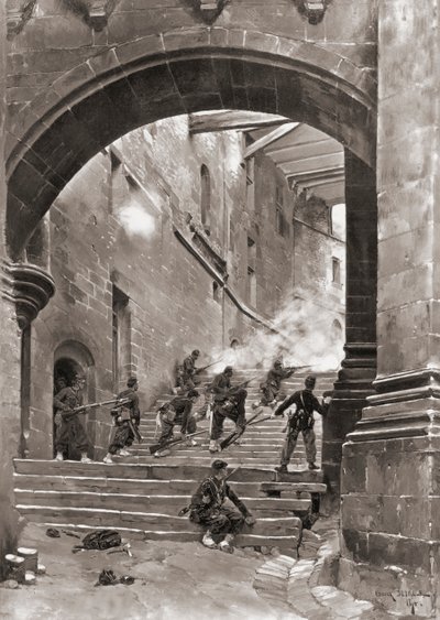Soldados franceses em combate, Guerra Franco-Prussiana de Jean Baptiste Edouard (after) Detaille