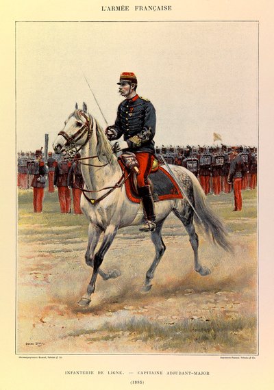 Tipos e Uniformes da Arma Francesa do Capitão Jules Richard, ilustrado por Edouard Detaille (1848-1912): Linha Infantaria: Capitão Oficial de Mandado de Segurança em 1885, Coleção Privada de Jean-Baptiste Edouard Detaille