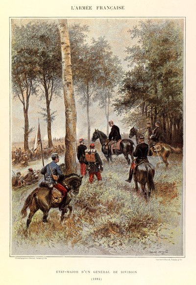 Tipos e Uniformes da Arma Francesa do Capitão Jules Richard, ilustrado por Edouard Detaille (1848-1912): Pessoal de uma Divisão Geral em 1884, Coleção Privada de Jean-Baptiste Edouard Detaille