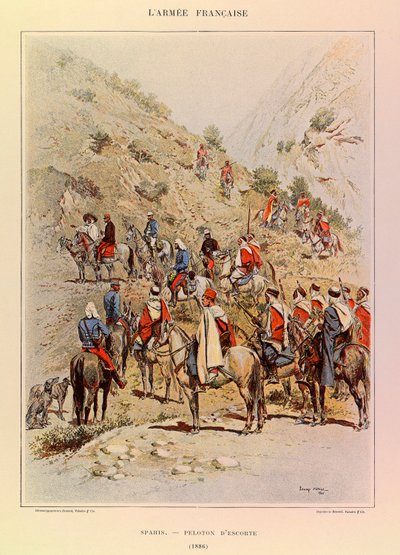 Tipos e Uniformes da Arma Francesa do Capitão Jules Richard, ilustrado por Edouard Detaille (1848-1912): Spahis; Pelotão de Escolta em 1886, Coleção Particular de Jean-Baptiste Edouard Detaille