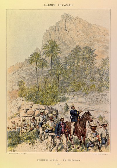 Tipos e Uniformes da Arma Francesa do Capitão Jules Richard, ilustrado por Edouard Detaille (1848-1912): Fusiliers Marins on Expedition em 1887, Coleção Privada de Jean-Baptiste Edouard Detaille