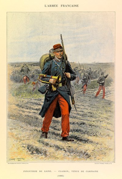 Tipos e Uniformes da Arma Francesa do Capitão Jules Richard, ilustrado por Edouard Detaille (1848-1912): Linha Infantaria; Clairon em Vestido de Campo em 1885, Coleção Privada de Jean-Baptiste Edouard Detaille