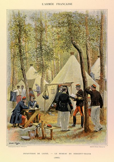 Tipos e Uniformes da Arma Francesa do Capitão Jules Richard, ilustrado por Edouard Detaille (1848-1912): Linha Infantaria: Gabinete do Sargento-Mor em 1885, Colecção Privada de Jean-Baptiste Edouard Detaille