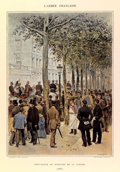 Tipos e uniformes da Armadura Francesa do Capitão Jules Richard, ilustrados por Edouard Detaille (1848-1912): Pessoal do Ministro da Guerra em 1884, Coleção Privada de Jean-Baptiste Edouard Detaille