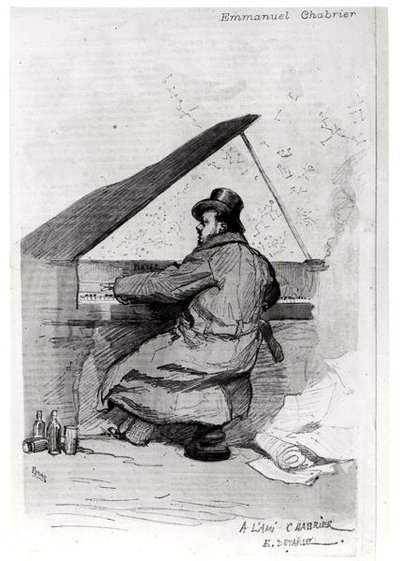 Alexis Emmanuel Chabrier (1841-94) ao piano, gravado por Florian (ver também 165875) de Jean Baptiste Edouard after Detaille