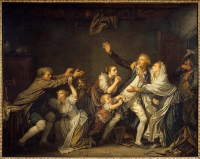 Um pai nega o seu filho forçado a deixar a casa da família. Pintura de Jean Baptiste Greuze (1725-1805) 1777 Sun. 1,30 x 1,62 m de Jean Baptiste Greuze