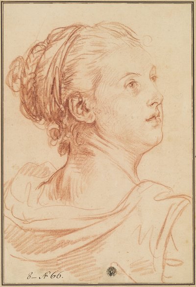Cabeça de uma mulher olhando para trás por cima do ombro de Jean Baptiste Greuze