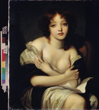 "A carta" (Uma carta) Uma jovem com uma expressão melancólica, segurando uma carta de amor. Pintura de Jean Baptiste Greuze (1725-1805) Museu Estatal Arkhangelskoye Estate, Moscovo de Jean Baptiste Greuze