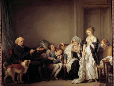 Le cure et la jeune widow Pintura de Jean Baptiste Greuze (1725-1805) Século XVIII de Jean Baptiste Greuze
