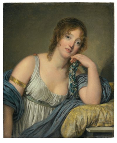 Retrato de Jeanne Philiberte Ledoux (1767-1840), meio comprimento (óleo sobre painel) de Jean Baptiste Greuze