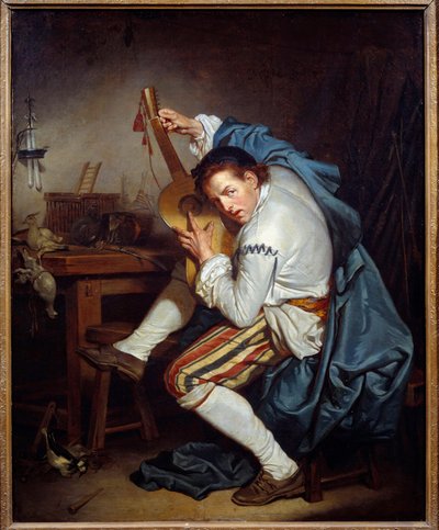 O guitarrista, ou um pássaro que, no regresso da caça, concede a sua guitarra Pintura de Jean Baptiste Greuze (1725-1805) Sol do século XVIII. 0,71x0,57 m Nantes, Musee des Beaux Arts de Jean Baptiste Greuze