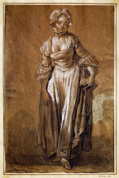 Jovem de pé, desenho de Jean-Baptiste Greuze (1725-1805) de Jean Baptiste Greuze