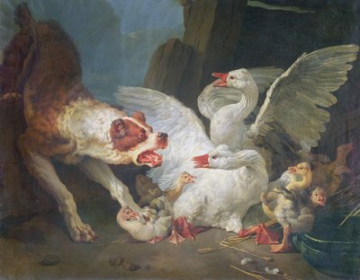 Um cão atacando gansos, 1769 de Jean Baptiste Huet