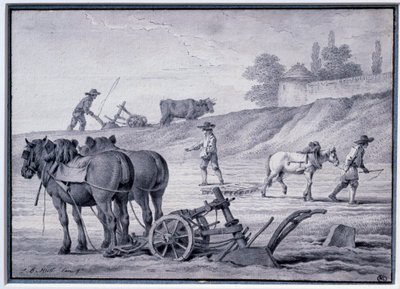Agricultura: cena da lavoura. Desenho de Jean Baptiste Huet (1745-1811) Paris do século XVIII, Museu do Louvre de Jean Baptiste Huet