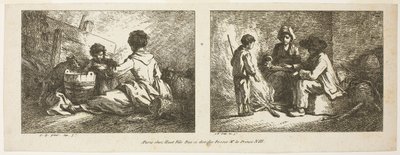 Crianças com um cão e uma ovelha e uma família de camponeses junto a uma fogueira de Jean Baptiste Huet