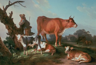Cena pastoral com um vaqueiro de Jean Baptiste Huet