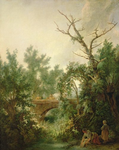 Camponesa, mulher, lavando roupa, perto, um, ponte de Jean Baptiste Huet
