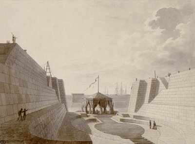 Doca seca em Cherbourg, em julho de 1813 (caneta, tinta e wc no papel) de Jean Baptiste Isabey