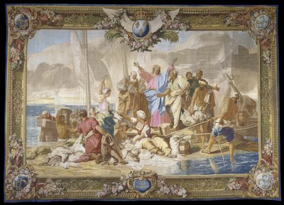 "La Peche miraculeuse" Novo Testamento tapeçaria em lã e seda Fabricação royale des Gobelins, oficina de Jean Lefebvre, depois de Jean Jouvenet (1644-1717) de Jean Baptiste Jouvenet